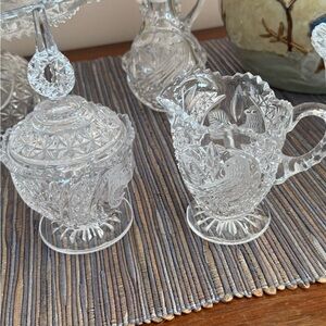 Intricate Clear Glass Sugar and Creamer Set